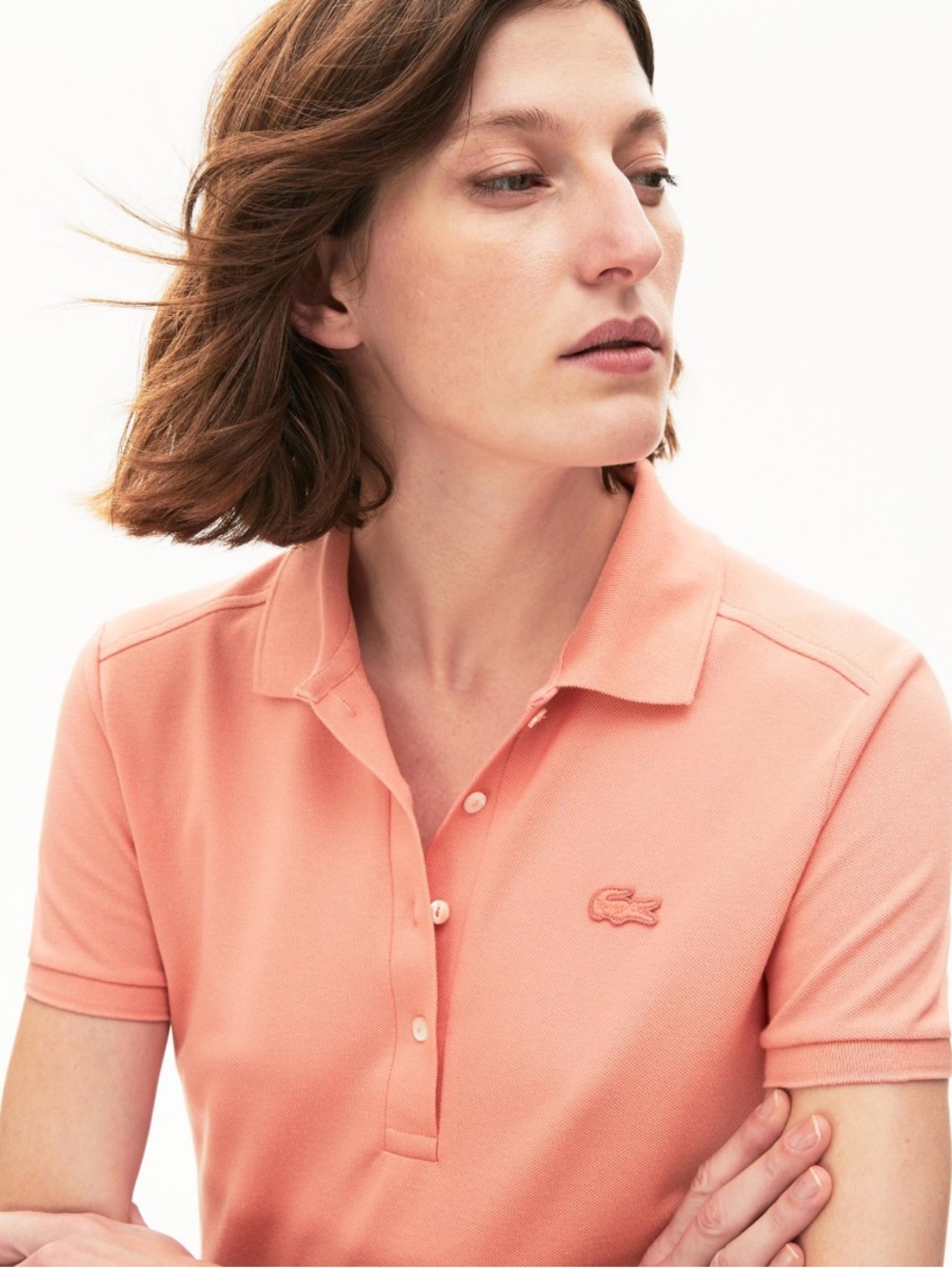 Lacoste Coral Peach Short-Sleeve Polo Top Size 42 Women’s Polo Slim Fit